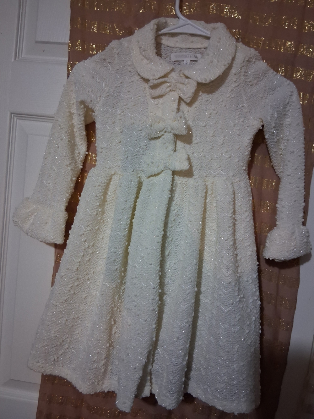 Girls' Cream Sparkle Bow Dress